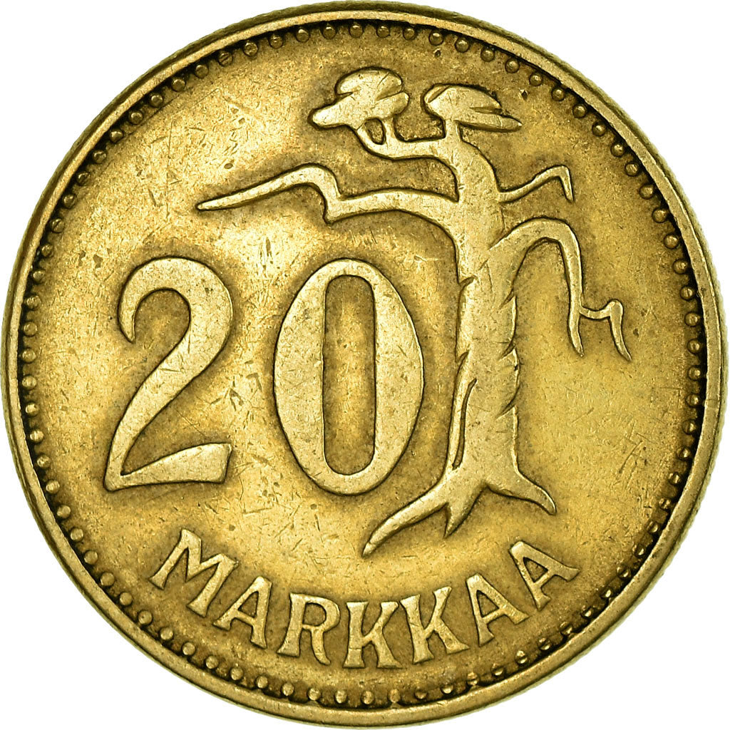 Munten, Finland, 20 Markkaa, 1955, ZF, Aluminum-Bronze, KM:39