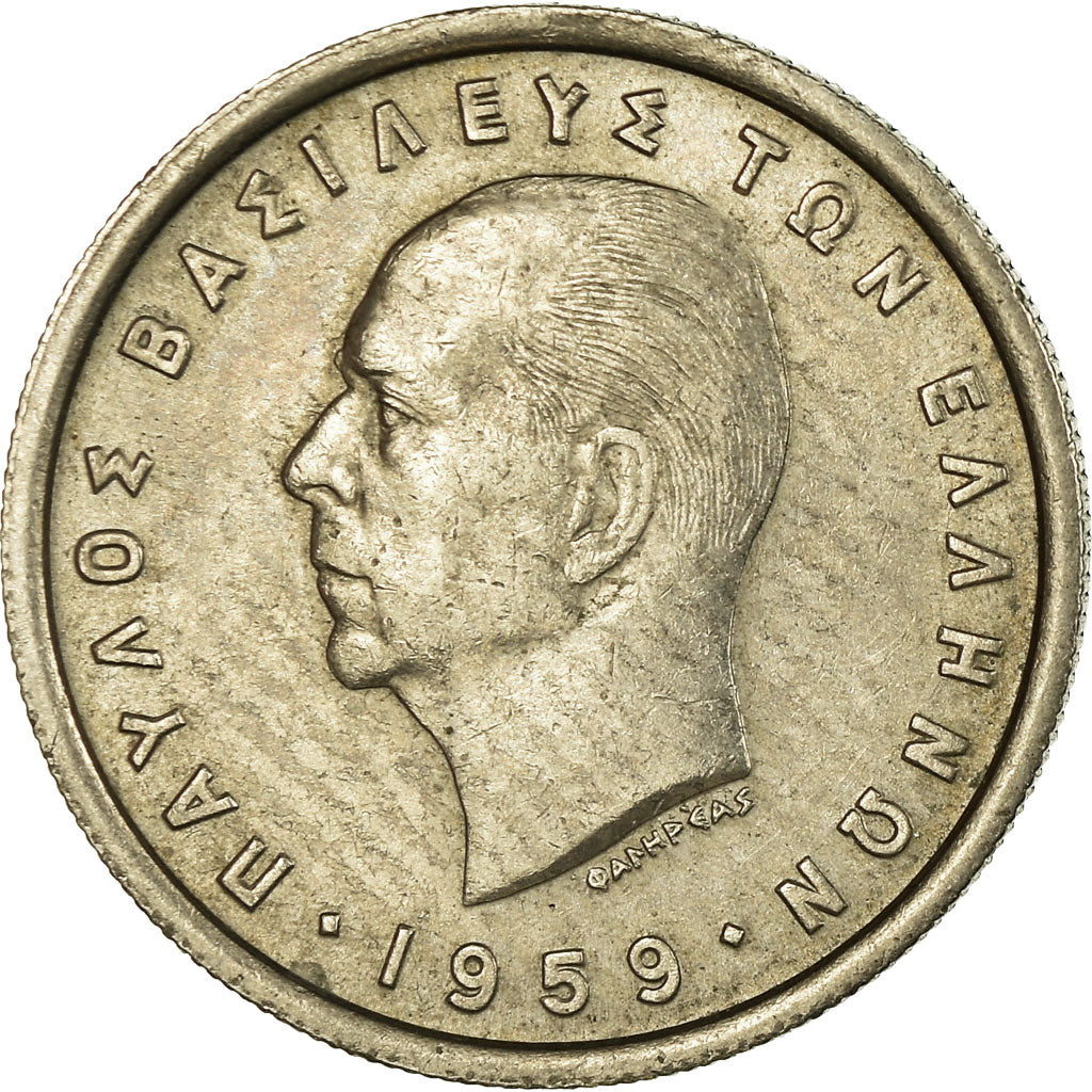 Moneta, Grecia, Paul I, 2 Drachmai, 1959, BB+, Rame-nichel, KM:82