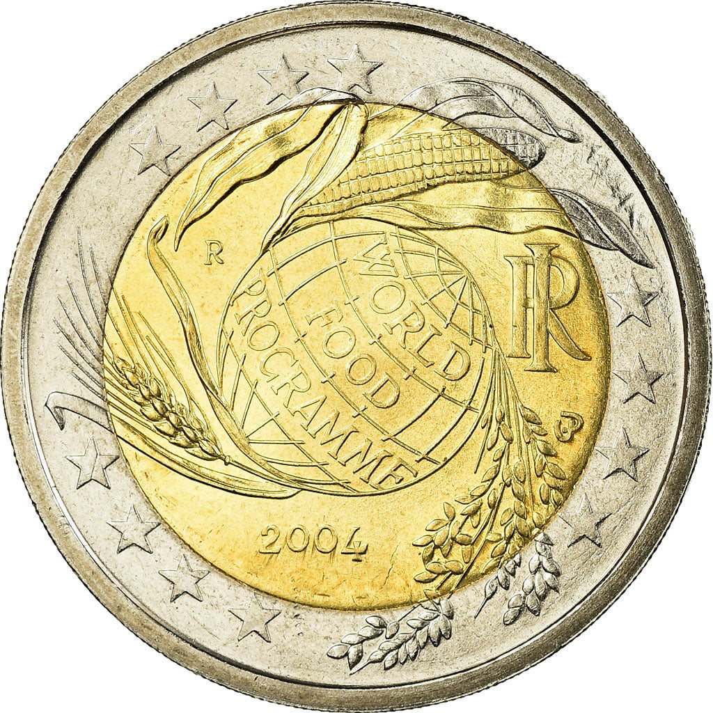 Włochy, 2 Euro, World Food Programme, 2004, MS(63), Bimetaliczny, KM:237