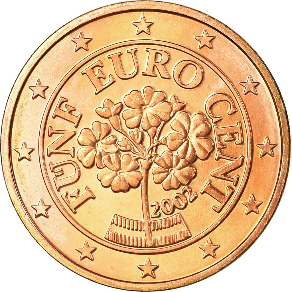 Austria, 5 Euro Cent, 2002, MBC, Cobre chapado en acero, KM:3084