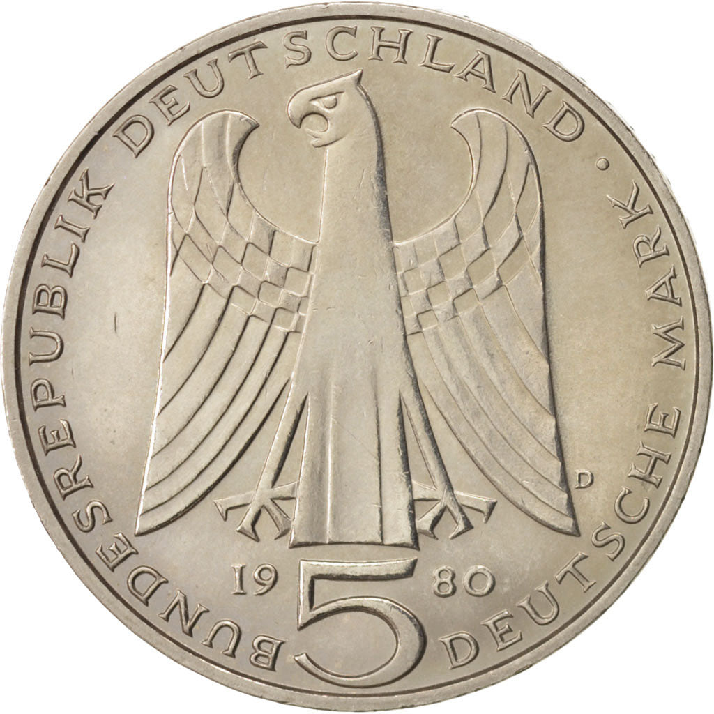 GERMANY - FEDERAL REPUBLIC, 5 Mark, 1980, Munich, Germany, AU(55-58), Copper-...