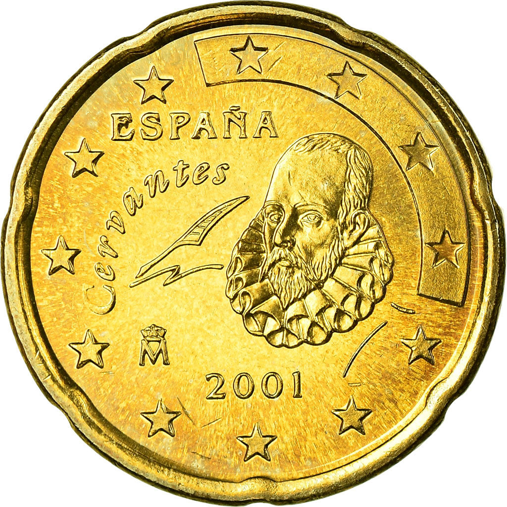 Spain, 20 Euro Cent, 2001, AU(55-58), Brass, KM:1044