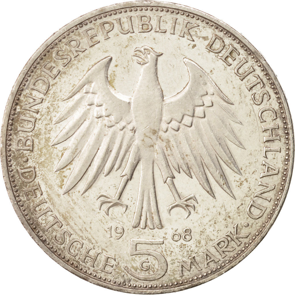 GERMANY - FEDERAL REPUBLIC, 5 Mark, 1969, Stuttgart, Germany, AU(55-58), Silv...