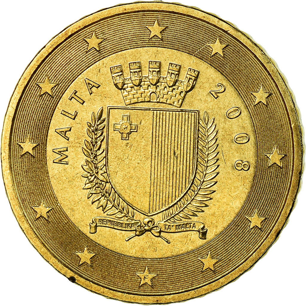 Malta, 50 Euro Cent, 2008, AU(50-53), Latão, KM:130
