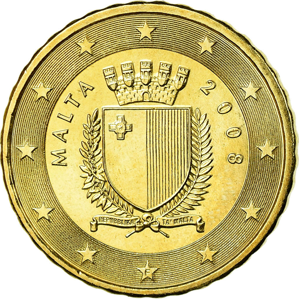 Malta, 10 Euro Cent, 2008, SPL-, Ottone, KM:128