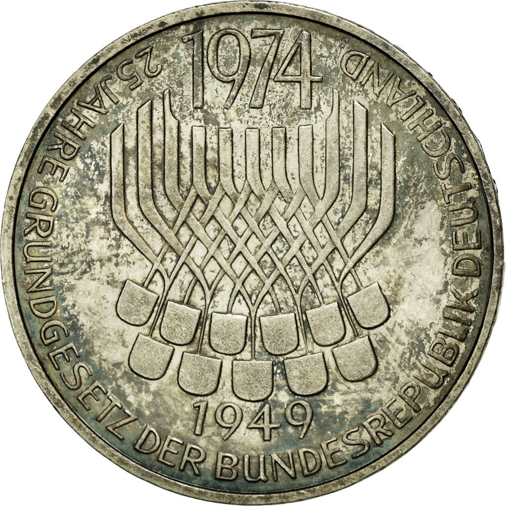 Coin, GERMANY - FEDERAL REPUBLIC, 5 Mark, 1974, Stuttgart, Germany, AU(55-58)