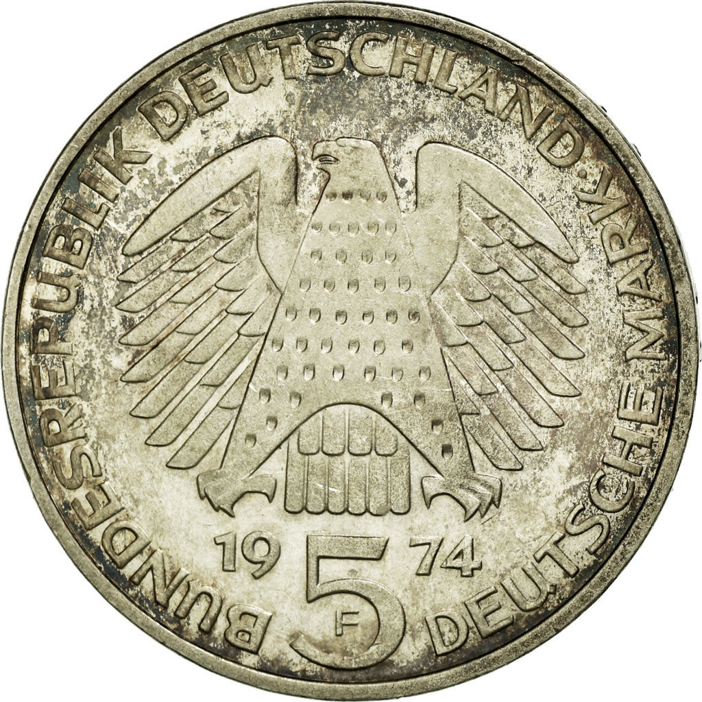 Coin, GERMANY - FEDERAL REPUBLIC, 5 Mark, 1974, Stuttgart, Germany, AU(55-58)