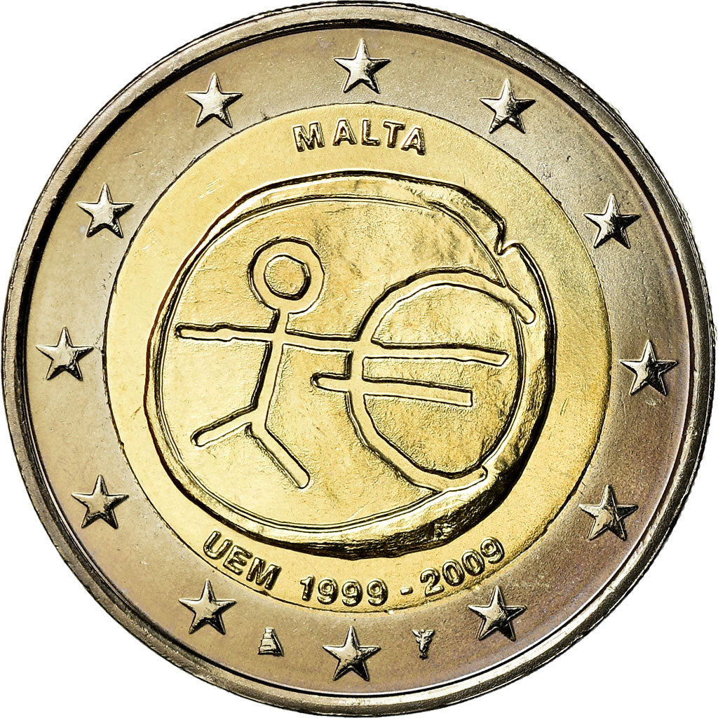 Malta, 2 Euro, E.M.U., 10th Anniversary, 2009, UNZ, Bi-Metallic, KM:134