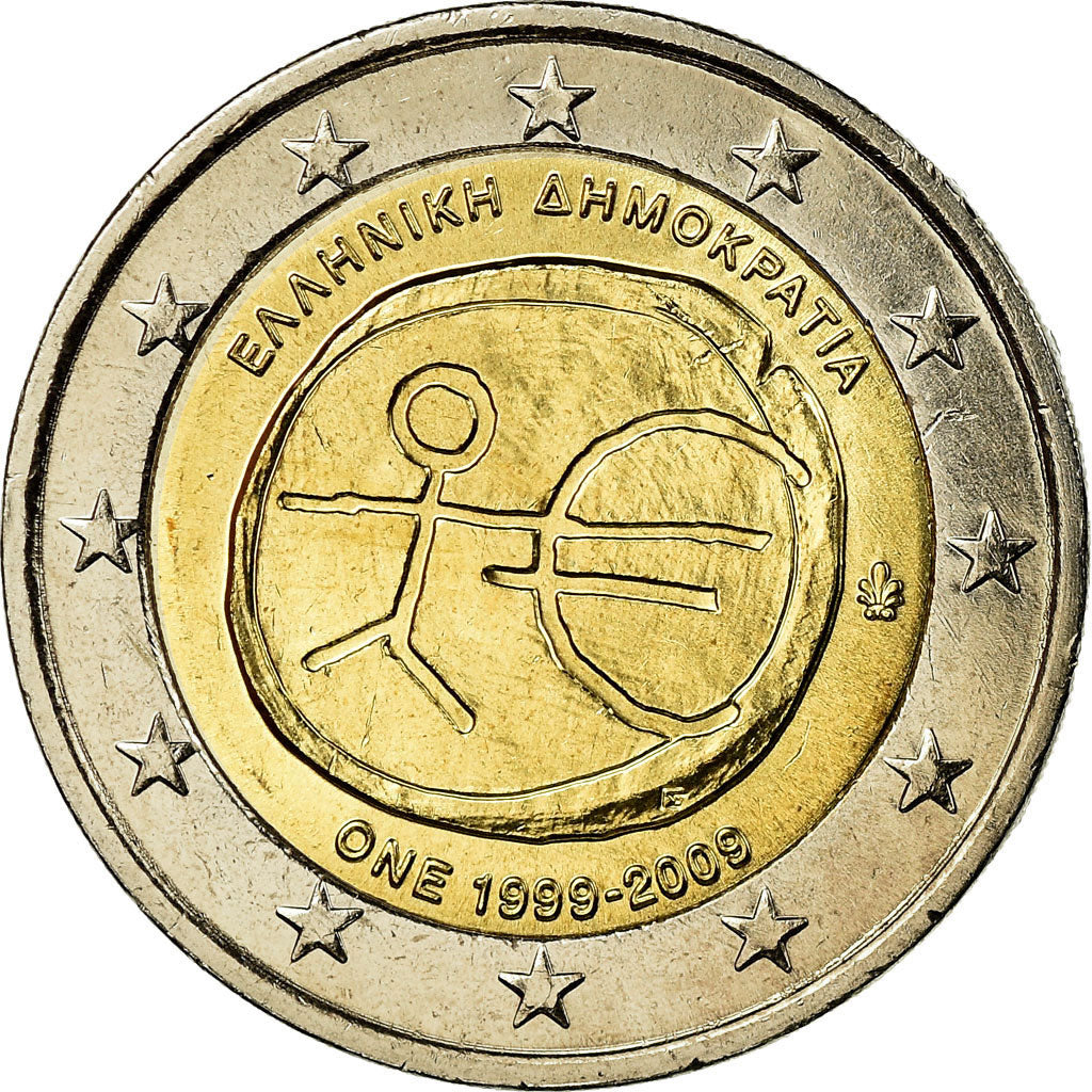 Grécia, 2 Euro, 10 years euro, 2009, MS(63), Bimetálico, KM:227