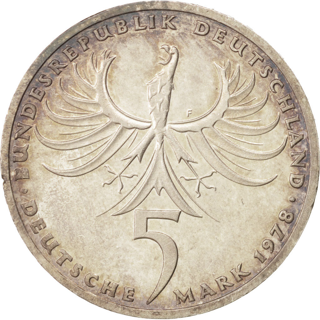 GERMANY - FEDERAL REPUBLIC, 5 Mark, 1978, Stuttgart, Germany, AU(55-58), Silv...