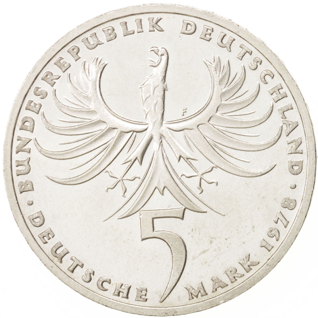 GERMANY - FEDERAL REPUBLIC, 5 Mark, 1978, Stuttgart, Germany, MS(60-62), Silv...