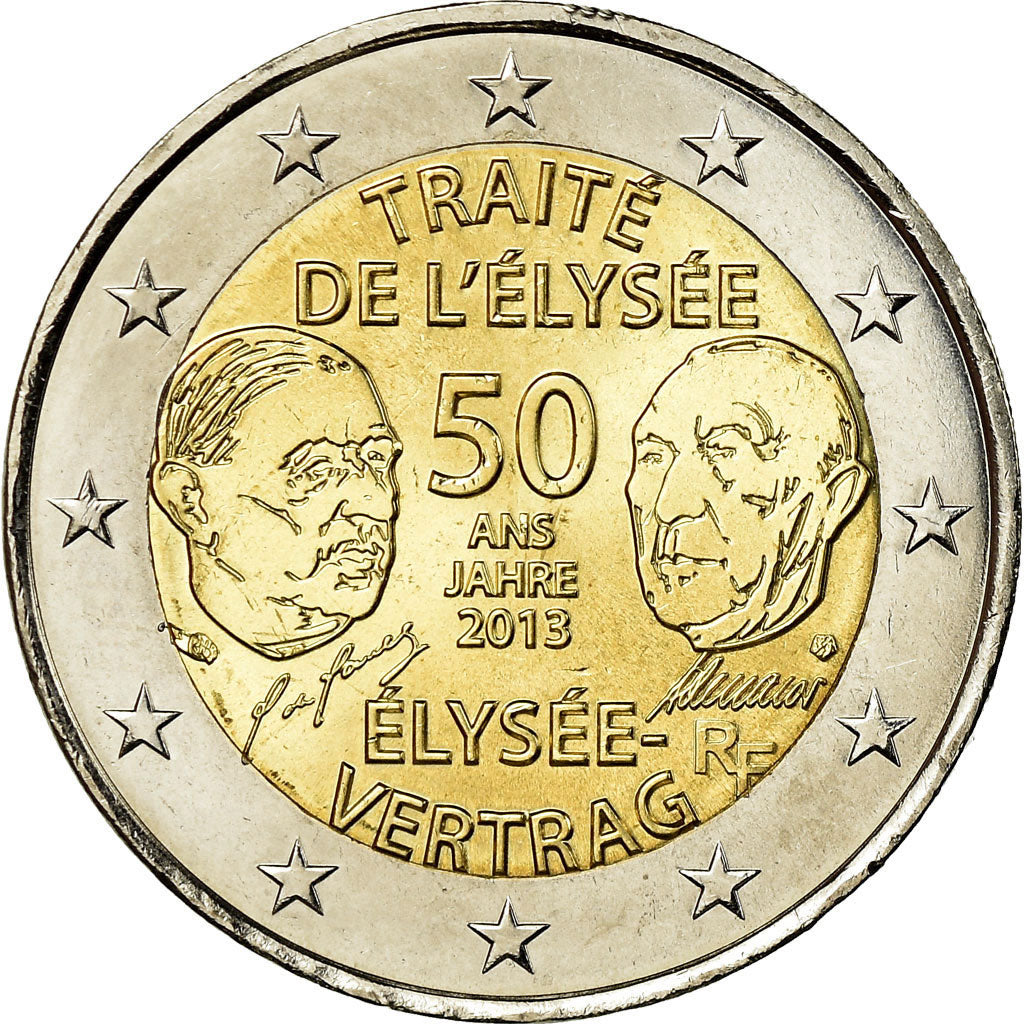 France, 2 Euro, 50 Ans du Traité de l'Elysée, De Gaulle-Adenauer, 2013, SUP