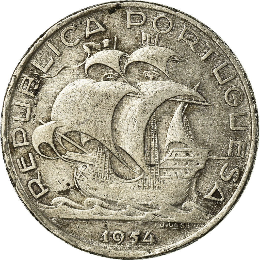 Moeda, Portugal, 10 Escudos, 1954, VF(30-35), Prata, KM:586