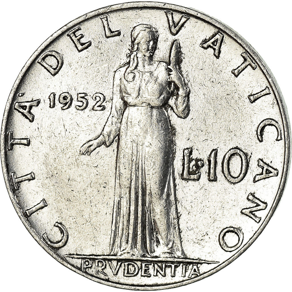 Moneda, CIUDAD DEL VATICANO, Pius XII, 10 Lire, 1952, Roma, MBC, Aluminio