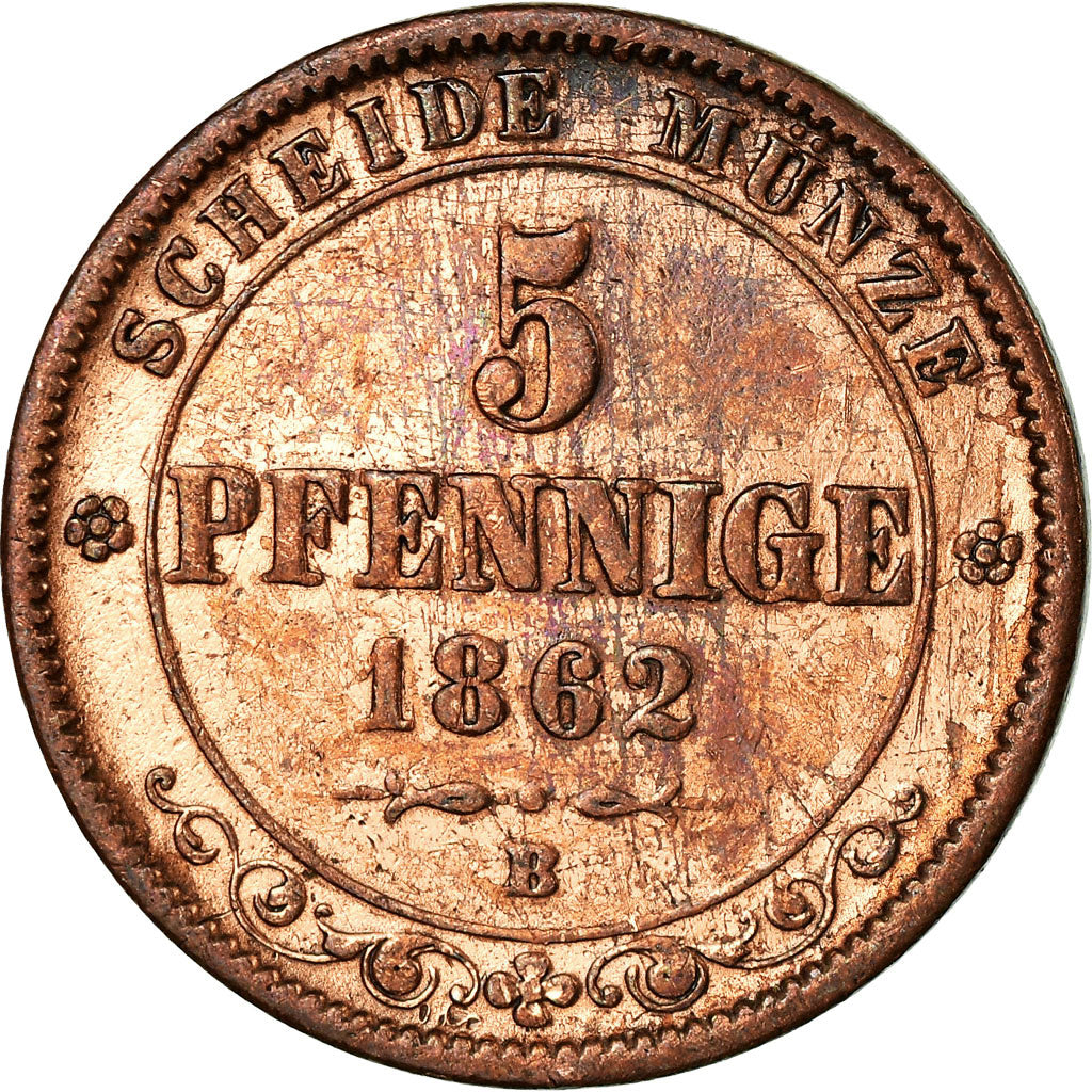 Moeda, Estados Alemães, SAXONY-ALBERTINE, Johann, 5 Pfennig, 1862, Dresde