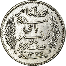 Münze, Tunesien, Muhammad al-Nasir Bey, 50 Centimes, 1915, Paris, VZ, Silber