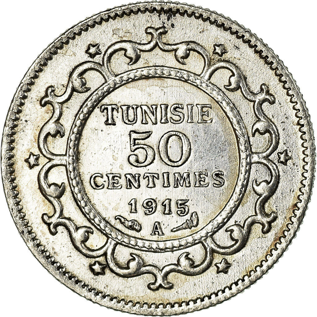 Münze, Tunesien, Muhammad al-Nasir Bey, 50 Centimes, 1915, Paris, VZ, Silber