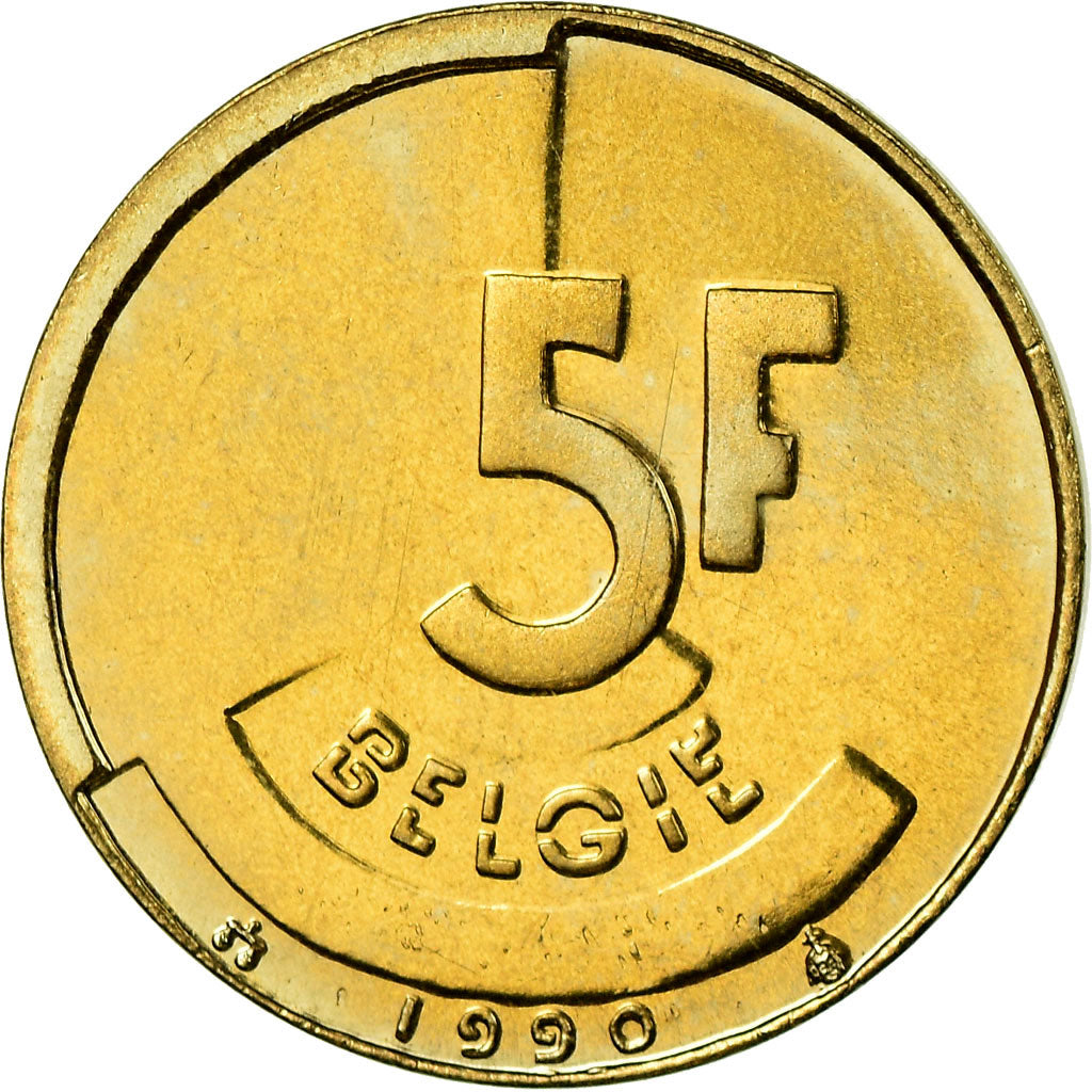 Moneta, Belgio, 5 Francs, 5 Frank, 1990, FDC, Ottone o alluminio-bronzo, KM:164