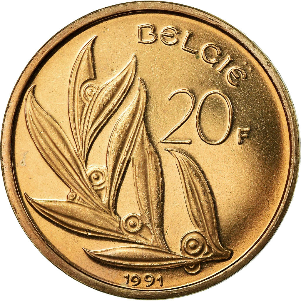 Moeda, Bélgica, 20 Francs, 20 Frank, 1991, MS(65-70), Níquel-Bronze, KM:160