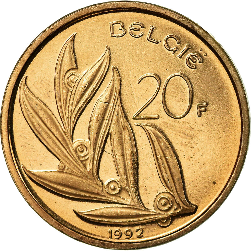 Coin, Belgium, 20 Francs, 20 Frank, 1992, MS(63), Nickel-Bronze, KM:160