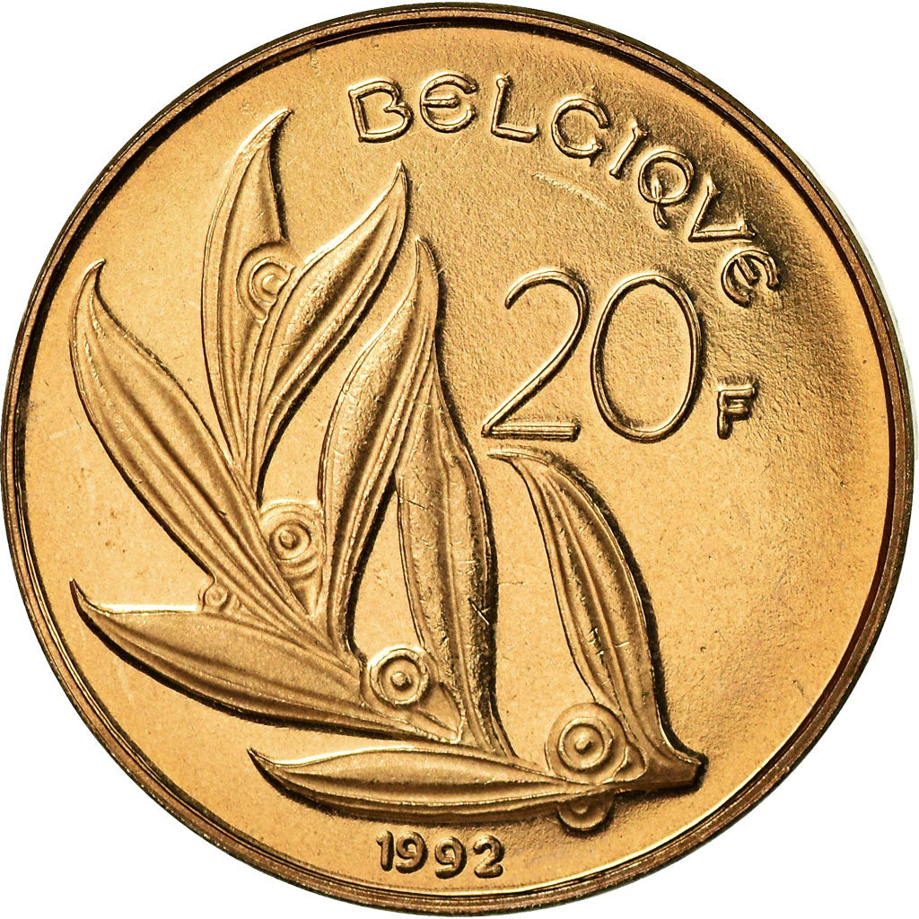 Coin, Belgium, 20 Francs, 20 Frank, 1992, MS(63), Nickel-Bronze, KM:159