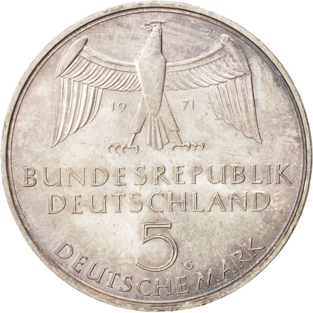 GERMANY - FEDERAL REPUBLIC, 5 Mark, 1971, Karlsruhe, Germany, MS(60-62), Silv...