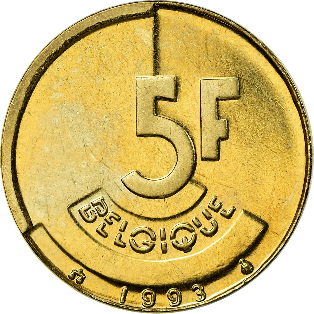Münze, Belgien, 5 Francs, 5 Frank, 1993, VZ, Brass Or Aluminum-Bronze, KM:163