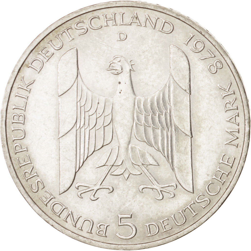 GERMANY - FEDERAL REPUBLIC, 5 Mark, 1978, Munich, Germany, AU(50-53), Silver,...