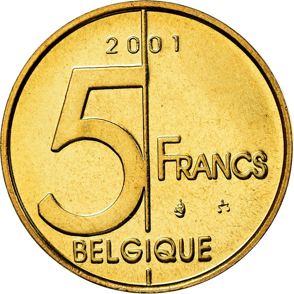 Münze, Belgien, Albert II, 5 Francs, 5 Frank, 2001, Brussels, STGL