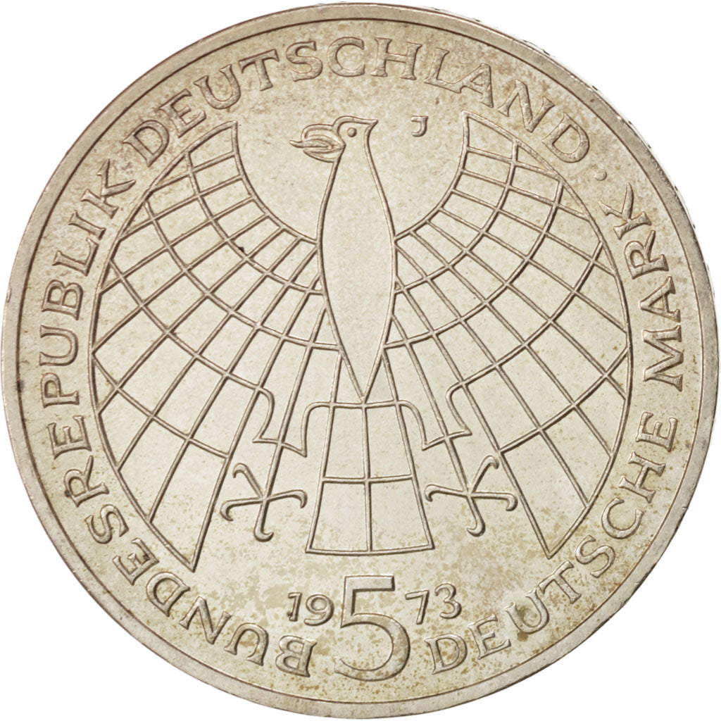 GERMANY - FEDERAL REPUBLIC, 5 Mark, 1973, Hamburg, Germany, AU(55-58), Silver...