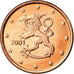 Finlandia, 5 Euro Cent, 2001, BB+, Acciaio placcato rame, KM:100