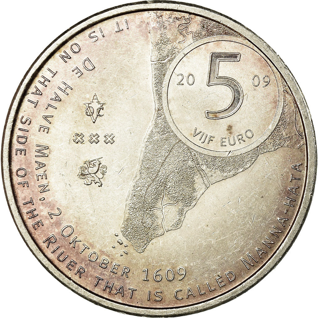 Países Bajos, 5 Euro, 2009, MBC, Plata chapada en cobre, KM:282a