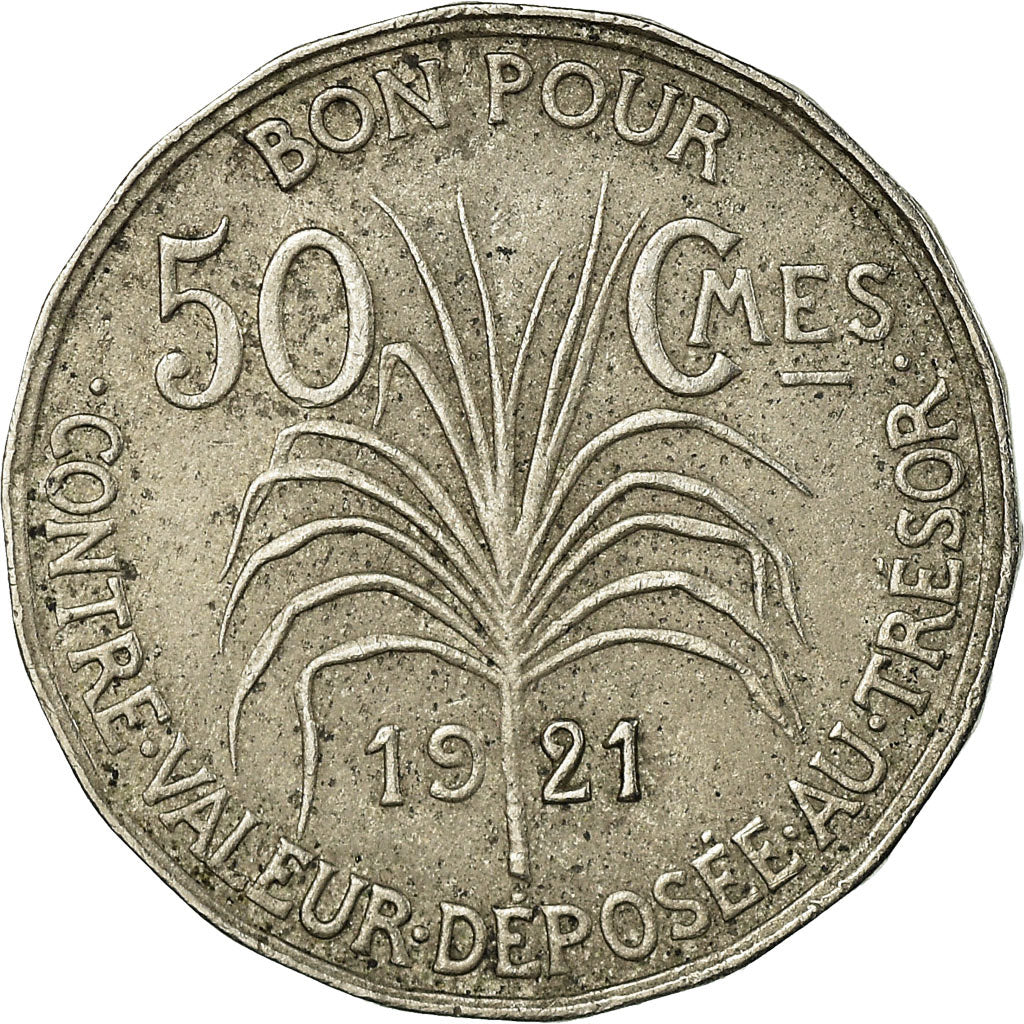 Moneta, Guadalupe, 50 Centimes, 1921, Paris, BB, Rame-nichel, KM:45