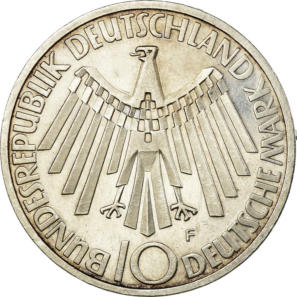 Moneda, ALEMANIA - REPÚBLICA FEDERAL, 10 Mark, 1972, Stuttgart, MBC+, Plata