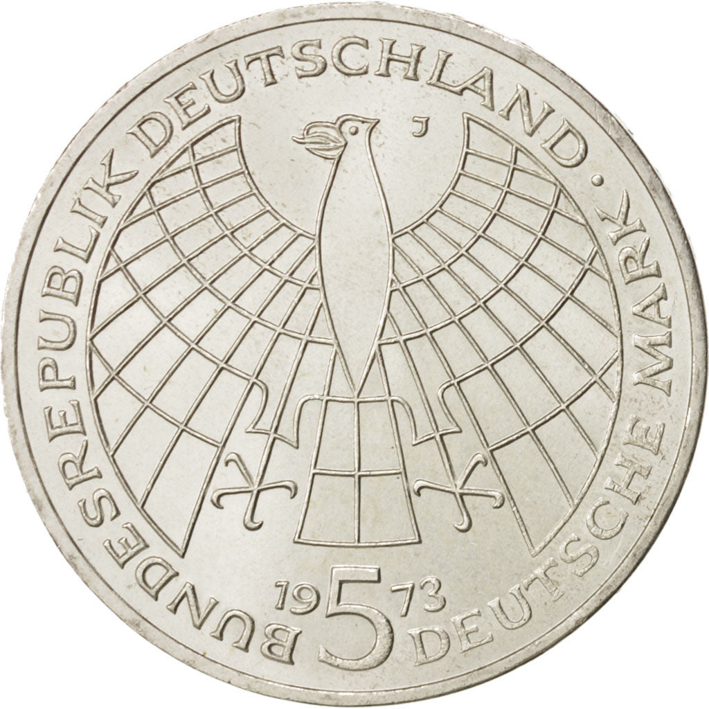 GERMANY - FEDERAL REPUBLIC, 5 Mark, 1973, Hamburg, Germany, MS(60-62), Silver...