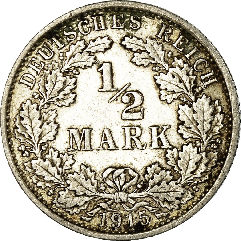 Münze, GERMANY - EMPIRE, 1/2 Mark, 1915, Berlin, S+, Silber, KM:17