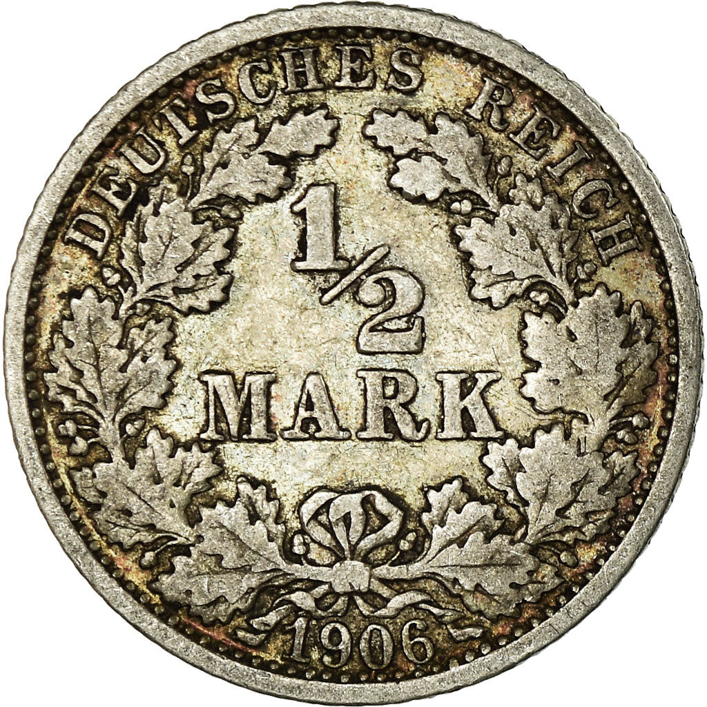 Moneda, ALEMANIA - IMPERIO, 1/2 Mark, 1906, Stuttgart, BC+, Plata, KM:17