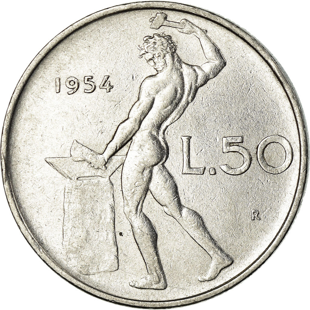 Münze, Italien, 50 Lire, 1954, Rome, SS+, Stainless Steel, KM:95.1