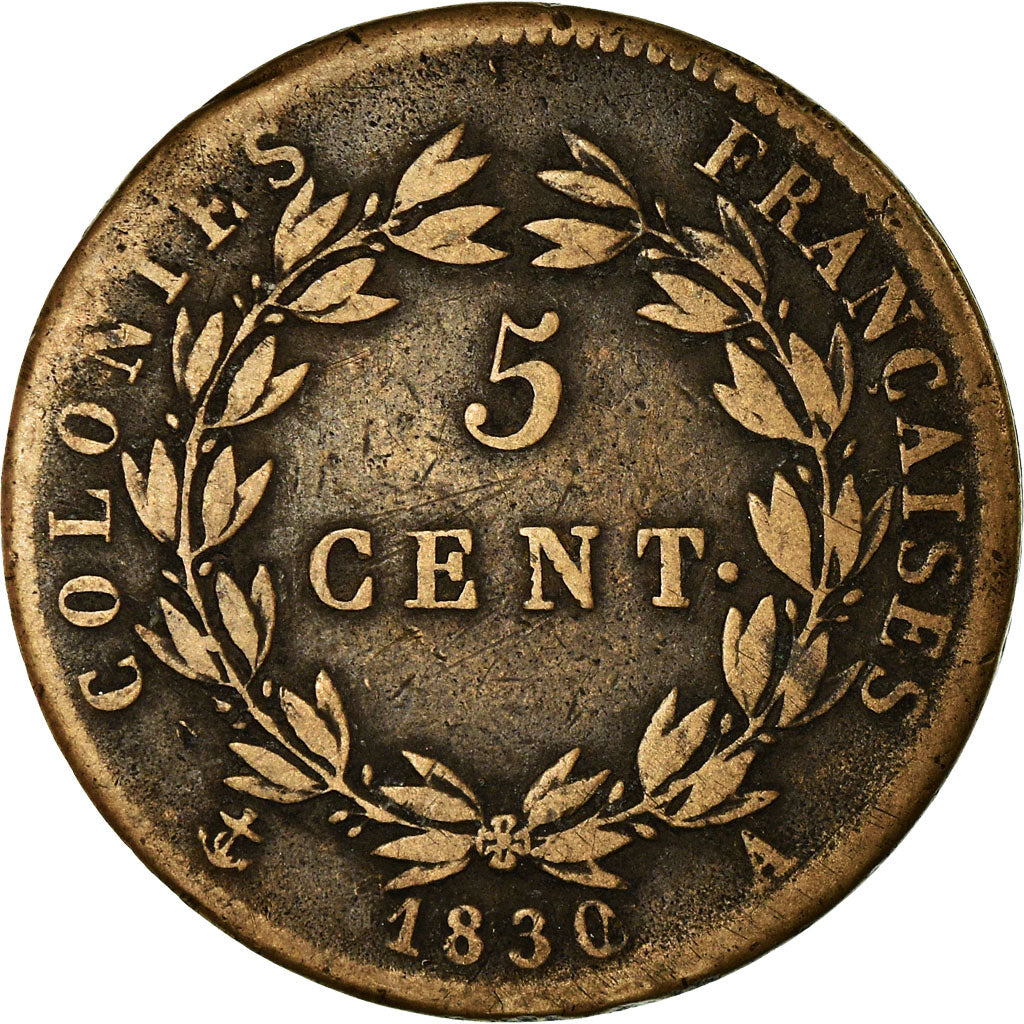 Monnaie, Colonies françaises, Charles X, 5 Centimes, 1830, Paris, TB+, Bronze