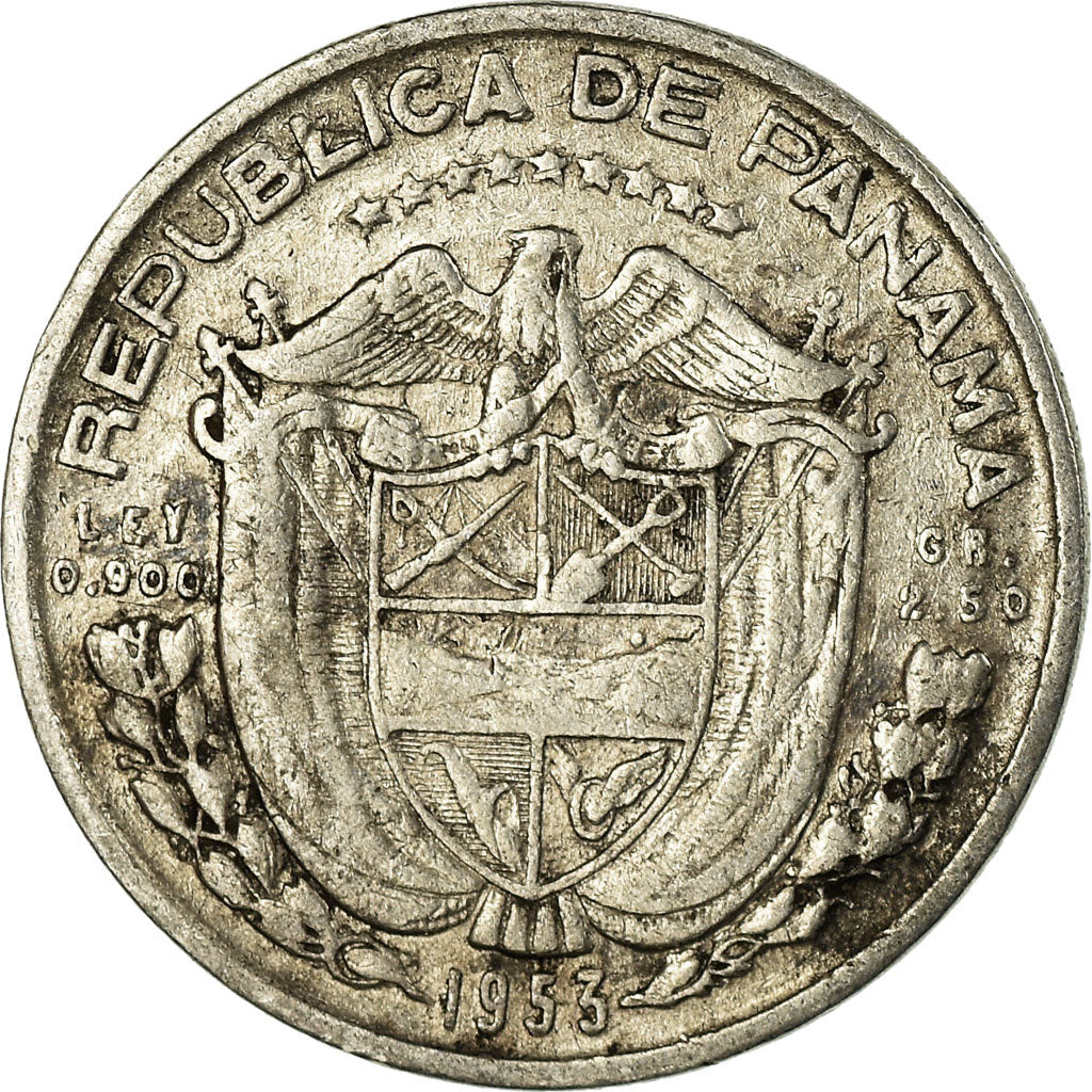 Moneda, Panamá, 1/10 Balboa, 1953, MBC, Plata, KM:18