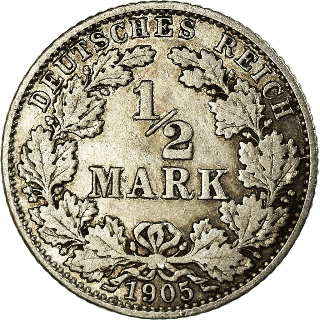 Münze, GERMANY - EMPIRE, 1/2 Mark, 1905, Karlsruhe, S+, Silber, KM:17