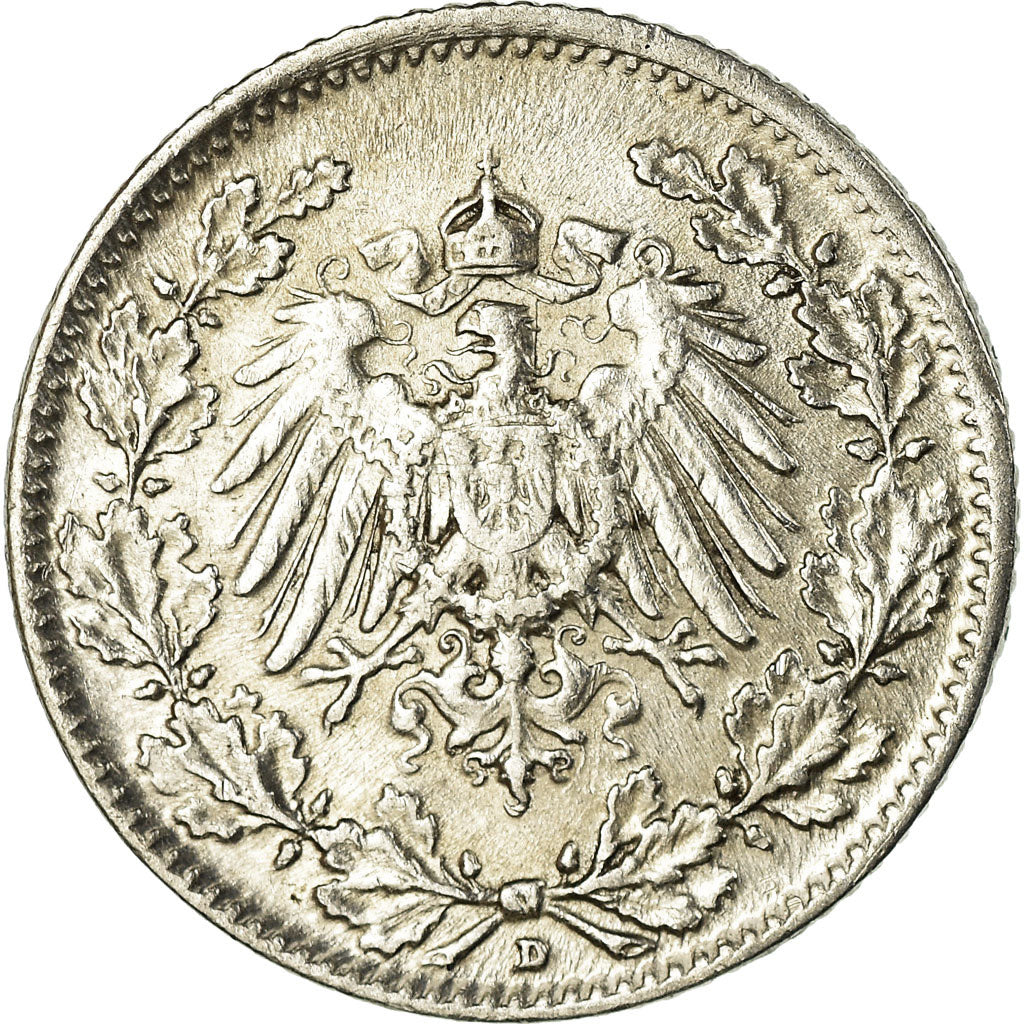 Moneta, GERMANIA - IMPERO, 1/2 Mark, 1916, Munich, BB+, Argento, KM:17