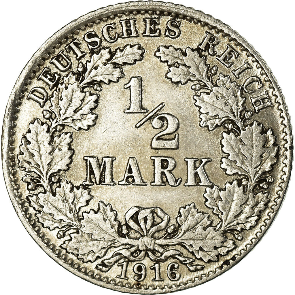 Moneta, GERMANIA - IMPERO, 1/2 Mark, 1916, Munich, BB+, Argento, KM:17
