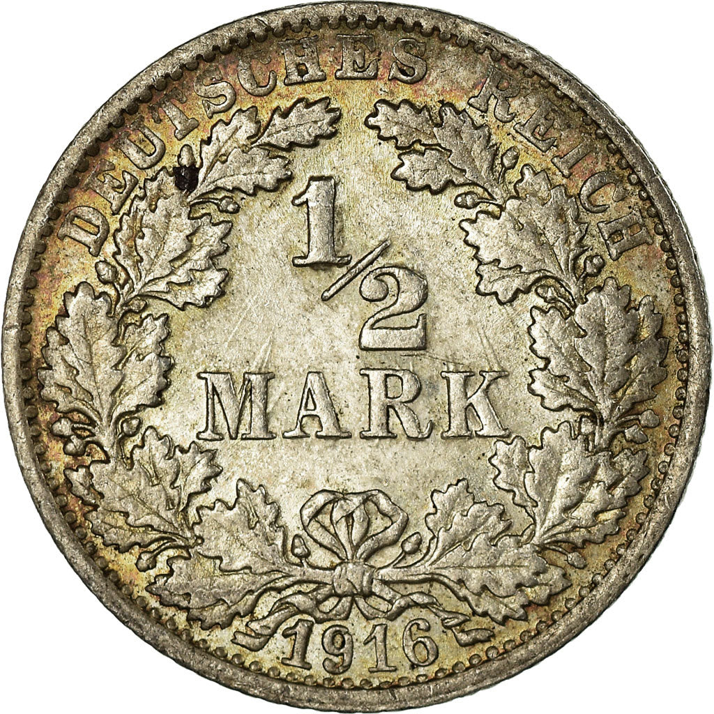 Moneda, ALEMANIA - IMPERIO, 1/2 Mark, 1916, Stuttgart, MBC, Plata, KM:17
