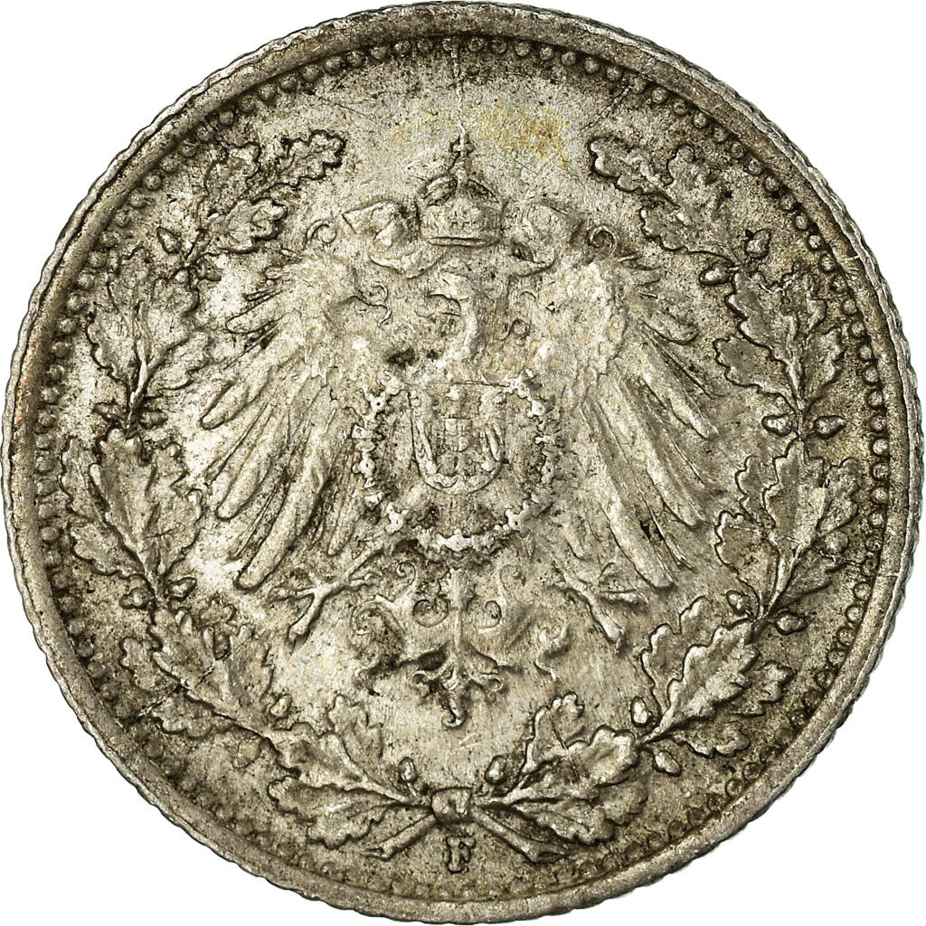 Moneda, ALEMANIA - IMPERIO, 1/2 Mark, 1916, Stuttgart, MBC, Plata, KM:17