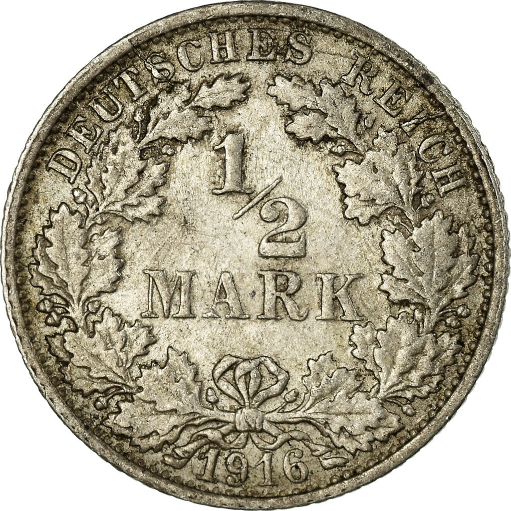 Moneda, ALEMANIA - IMPERIO, 1/2 Mark, 1916, Stuttgart, MBC, Plata, KM:17