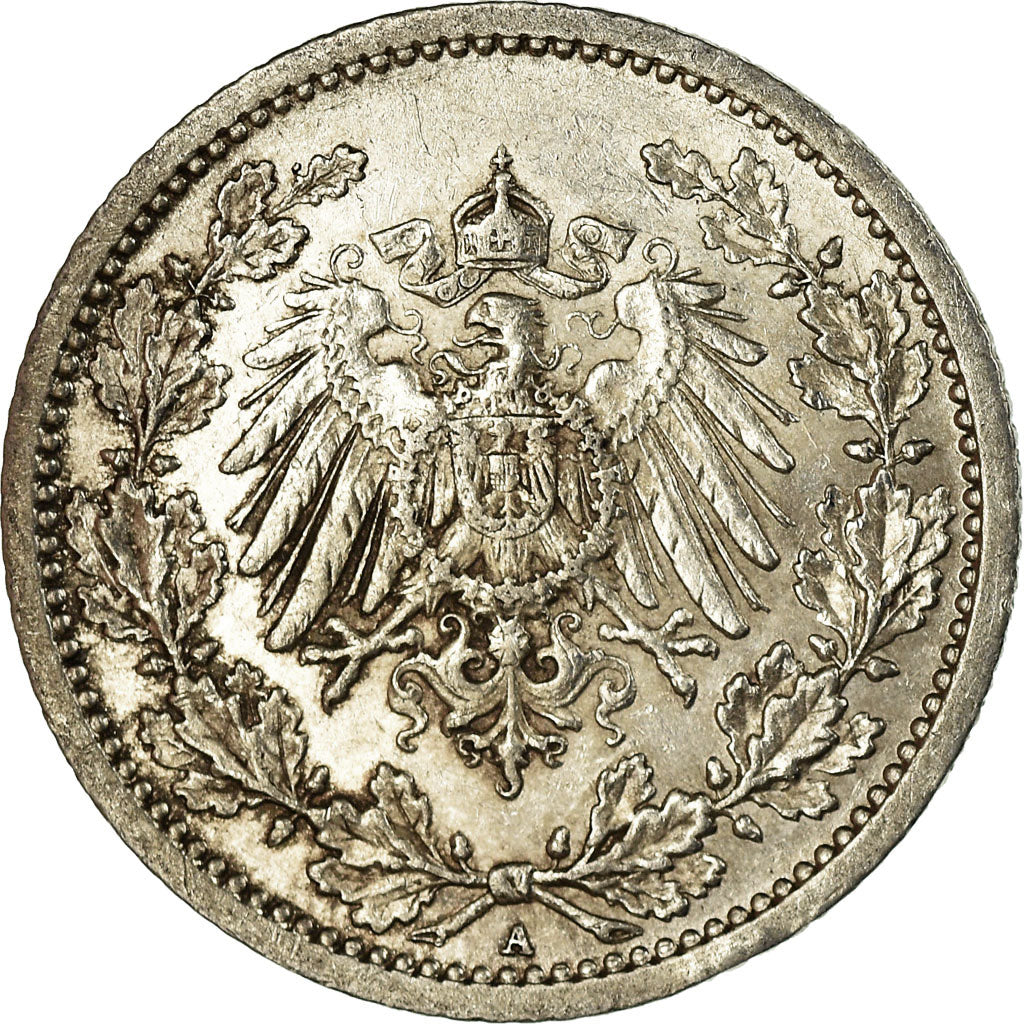 Moneta, GERMANIA - IMPERO, 1/2 Mark, 1914, Berlin, BB+, Argento, KM:17