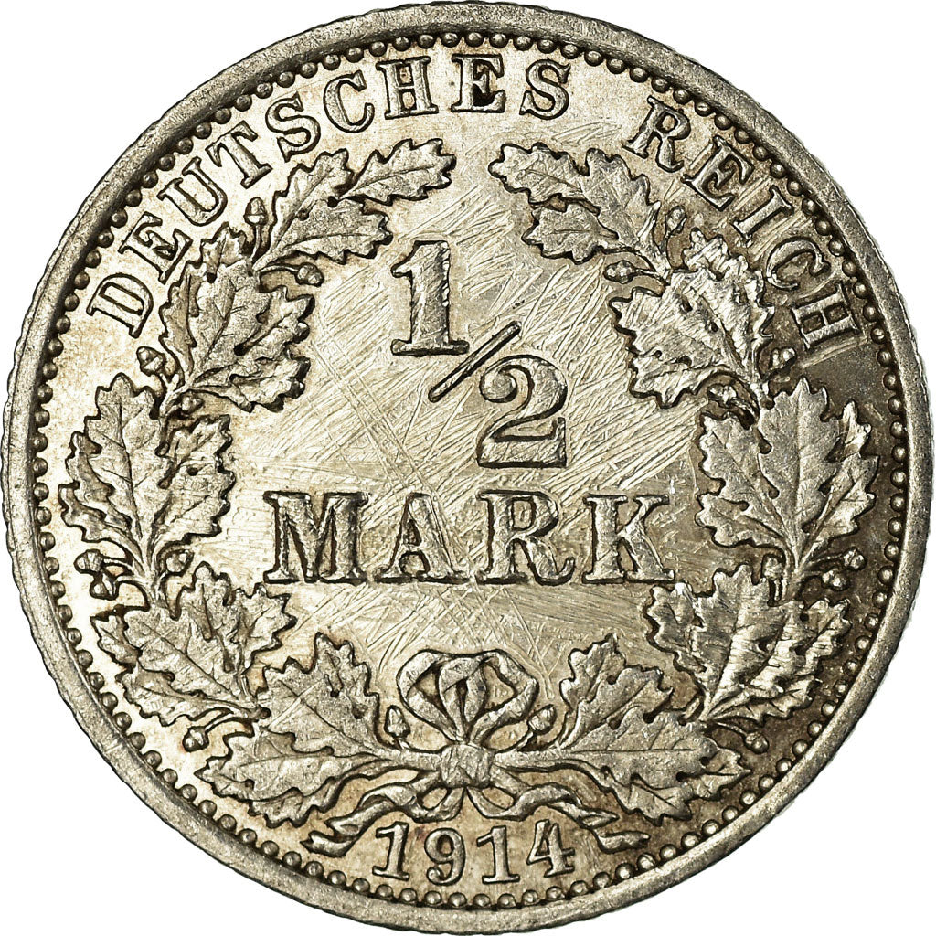 Moneta, GERMANIA - IMPERO, 1/2 Mark, 1914, Berlin, BB+, Argento, KM:17