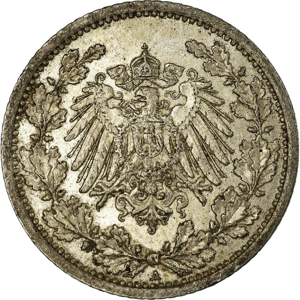 Moneda, ALEMANIA - IMPERIO, 1/2 Mark, 1914, Berlin, BC+, Plata, KM:17