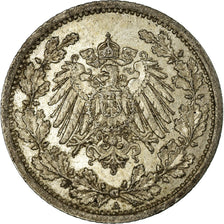 Moneda, ALEMANIA - IMPERIO, 1/2 Mark, 1914, Berlin, BC+, Plata, KM:17